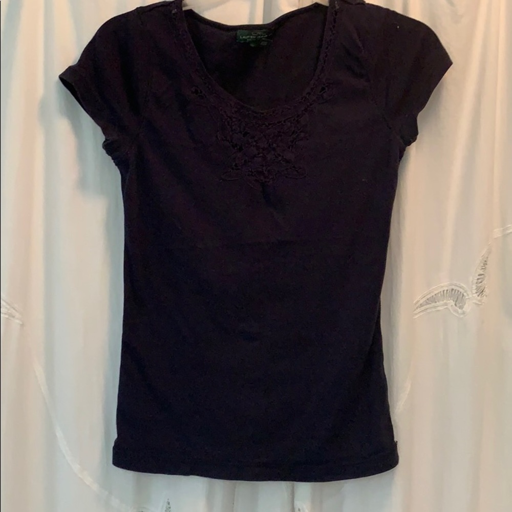 Ralph Lauren - Navy Blue Lace neckline - XS